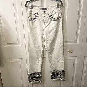Women’s Boden Denim White Embroidered High Waisted Jeans Bohemian Style